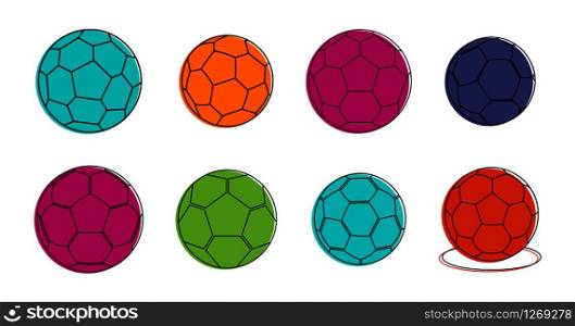 Soccer ball icon set. Color outline set of soccer ball vector icons for web design isolated on white background. Soccer ball icon set, color outline style