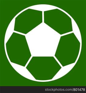 Soccer ball icon white isolated on green background. Vector illustration. Soccer ball icon green
