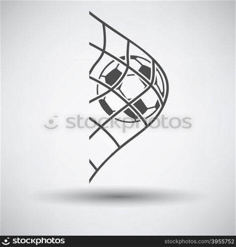 Soccer ball in gate net icon on gray background with round shadow. Vector illustration.. Soccer ball in gate net icon