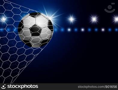Soccer ball in goal with spotlight vector illustration