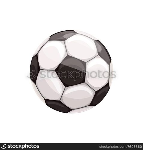 Soccer ball isolated football equipment. Vector sport equipment, leather sphere with hexagons. Football or soccer ball isolated sport equipment
