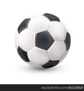 Soccer Ball Realistic White Black Picture. Realistic classic soccer football ball white black image with light shadow reflection pictogram single object vector illustration