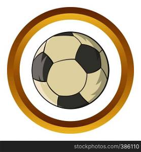 Soccer ball vector icon in golden circle, cartoon style isolated on white background. Soccer ball vector icon