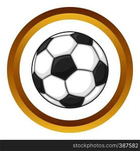 Soccer ball vector icon in golden circle, cartoon style isolated on white background. Soccer ball vector icon