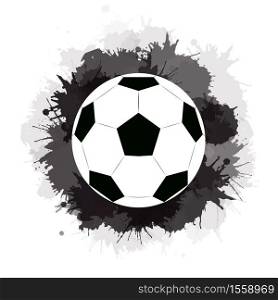 Soccer ball with black ink stains and watercolor splashes. Sport equipment. The object is separate from the background. Vector element for banners, articles and your design.. Soccer ball with black ink stains and watercolor splashes. Sport equipment.