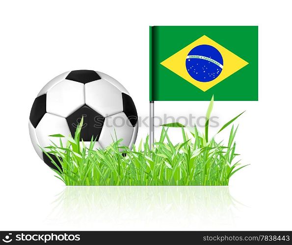 Soccer ball with brasil flag on white background