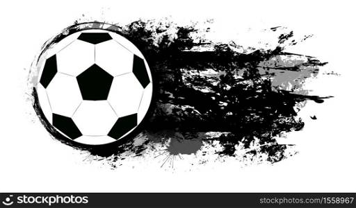 Soccer ball with grunge scuffs, ink stains and space for text. The object is separate from the background. Vector element for banners, articles and your design.. Soccer ball with grunge scuffs, ink stains and space for text. The object is separate from the background.