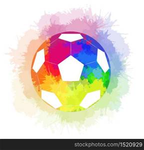Soccer ball with watercolor rainbow background and watercolor rainbow spray. Vector element for feeding sports articles, invitations, banners and your design. Soccer ball with watercolor rainbow background and watercolor rainbow spray.