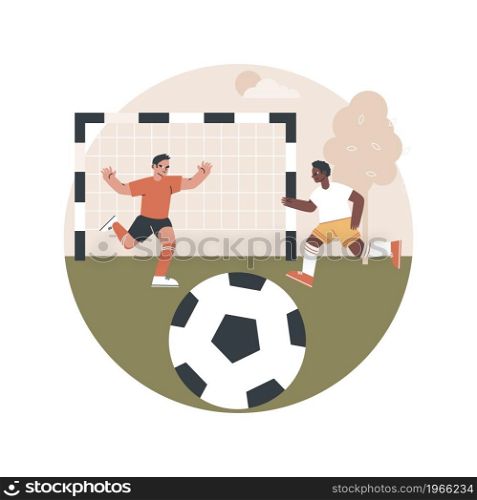 Soccer camp abstract concept vector illustration. Football summer vacation, day camp, soccer academy, kids playing, specialty school, teamwork training, youth sport program abstract metaphor.. Soccer camp abstract concept vector illustration.