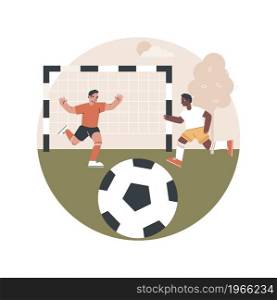 Soccer camp abstract concept vector illustration. Football summer vacation, day camp, soccer academy, kids playing, specialty school, teamwork training, youth sport program abstract metaphor.. Soccer camp abstract concept vector illustration.
