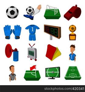 Soccer cartoon icons set. 16 football icons on a white background. Soccer cartoon icons set