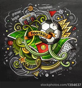 Soccer cartoon vector doodle illustration. Chalkboard colorful design with lot of objects and symbols. All elements are separate. Soccer cartoon vector doodle illustration. Chalkboard design
