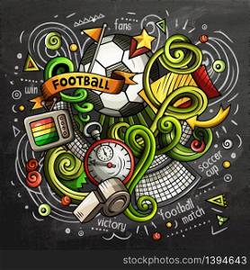 Soccer cartoon vector doodle illustration. Chalkboard colorful design with lot of objects and symbols. All elements are separate. Soccer cartoon vector doodle illustration. Chalkboard design