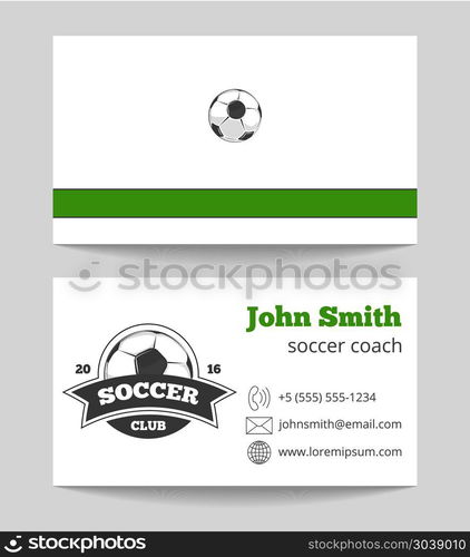Soccer club business card green. Soccer club business card green and white. Football club logo. Vector illustration