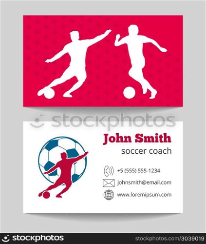 Soccer club business card. Soccer club business card both sides template in red and white. Vector illustration