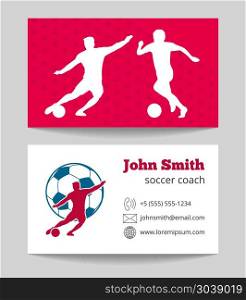 Soccer club business card. Soccer club business card both sides template in red and white. Vector illustration
