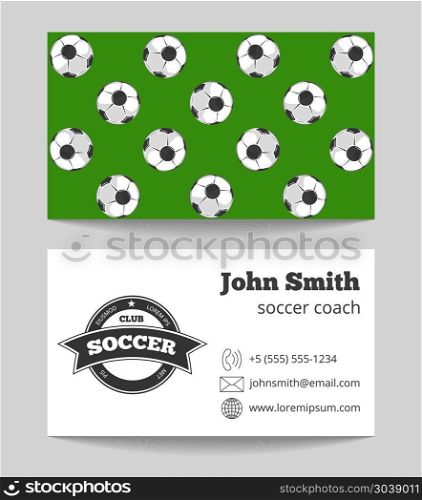 Soccer club business. Soccer club business card both sides template in green and white colored. Vector illustration