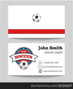 Soccer coach business card template with logo. Soccer coach business card template with logo. Football trainer card, vector illustration