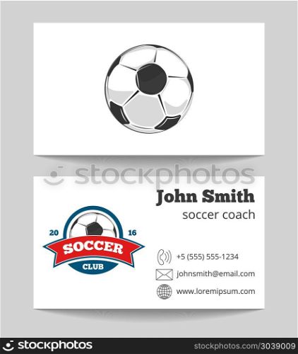 Soccer coach business card template with logo. Soccer coach business card template with logo. Soccer sport game. Vector illustration