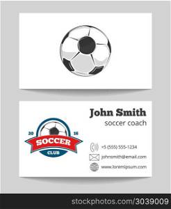 Soccer coach business card template with logo. Soccer coach business card template with logo. Soccer sport game. Vector illustration