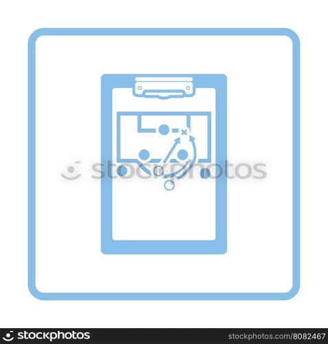 Soccer coach tablet with scheme of game icon. Blue frame design. Vector illustration.