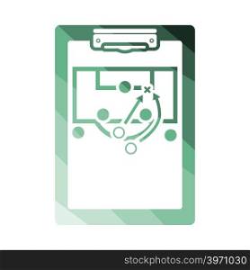 Soccer coach tablet with scheme of game icon. Flat color design. Vector illustration.