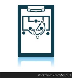Soccer Coach Tablet With Scheme Of Game Icon. Shadow Reflection Design. Vector Illustration.