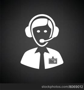 Soccer commentator icon. Black background with white. Vector illustration.