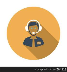 Soccer Commentator Icon. Flat Circle Stencil Design With Long Shadow. Vector Illustration.