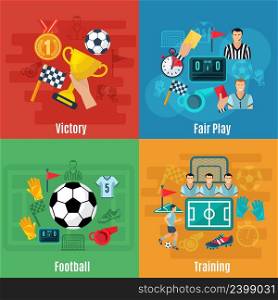 Soccer design concept set with victory football and training flat icons isolated vector illustration. Soccer Flat Set