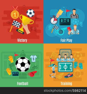 Soccer design concept set with victory football and training flat icons isolated vector illustration. Soccer Flat Set