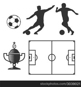 Soccer design elements in black isolated white. Soccer design elements in black isolated over white. Football icon for competition game, vector illustration