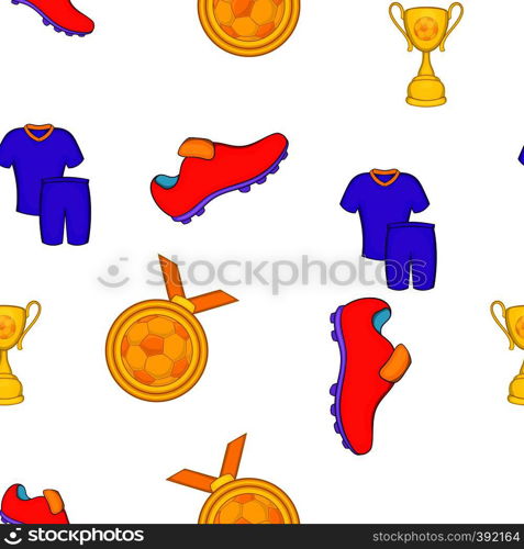 Soccer equipment pattern. Cartoon illustration of soccer equipment vector pattern for web. Soccer equipment pattern, cartoon style