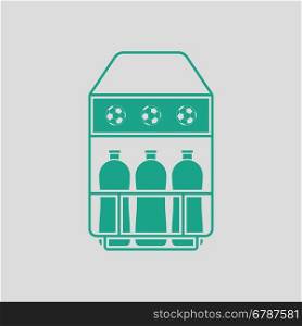 Soccer field bottle container icon. Gray background with green. Vector illustration.