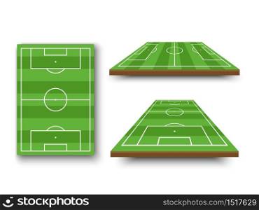 Soccer field, football field in perspective view on white background, vector illustration