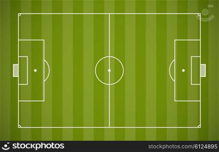 Soccer field lining vector template on green background.