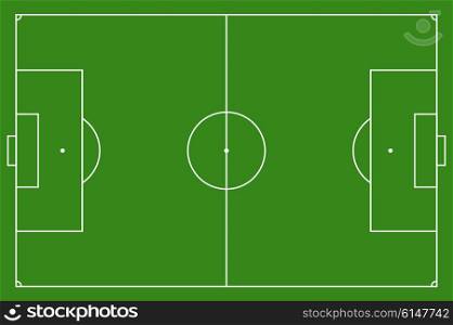 Soccer field, vector illustration. Football field with lines and areas. Marking the football field. FIFA soccer field size regulations. 105 : 68 m
