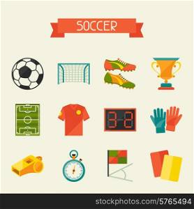 Soccer (football) icon set in flat design style.