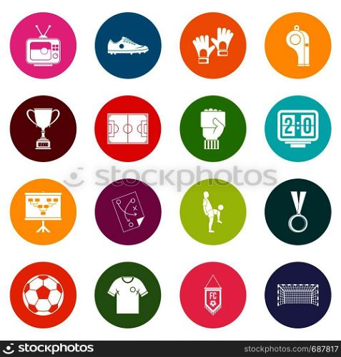 Soccer football icons many colors set isolated on white for digital marketing. Soccer football icons many colors set