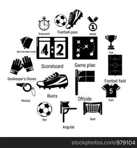 Soccer football icons set. Simple illustration of 16 soccer football vector icons for web. Soccer football icons set, simple style