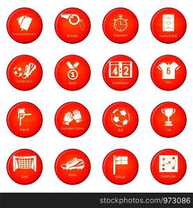 Soccer football icons set vector red circle isolated on white background . Soccer football icons set red vector