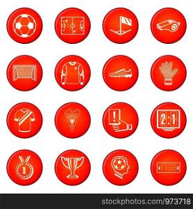 Soccer football icons set vector red circle isolated on white background . Soccer football icons set red vector