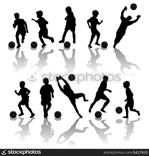 Soccer, football players silhouettes over white background