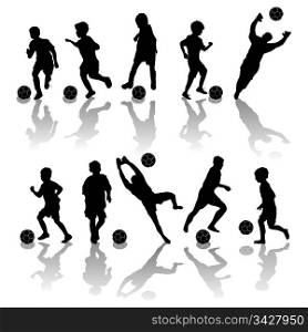 Soccer, football players silhouettes over white background