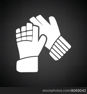 Soccer goalkeeper gloves icon. Black background with white. Vector illustration.