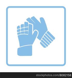 Soccer goalkeeper gloves icon. Blue frame design. Vector illustration.