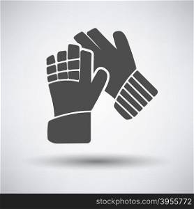 Soccer goalkeeper gloves icon on gray background with round shadow. Vector illustration.. Soccer goalkeeper gloves icon