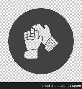 Soccer goalkeeper gloves icon. Subtract stencil design on tranparency grid. Vector illustration.