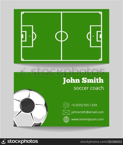 Soccer green field business card template. Soccer green field business card template. Football field on card, vector illustration