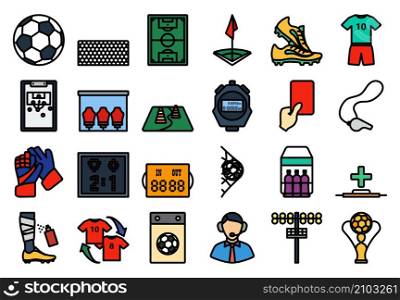 Soccer Icon Set. Editable Bold Outline With Color Fill Design. Vector Illustration.